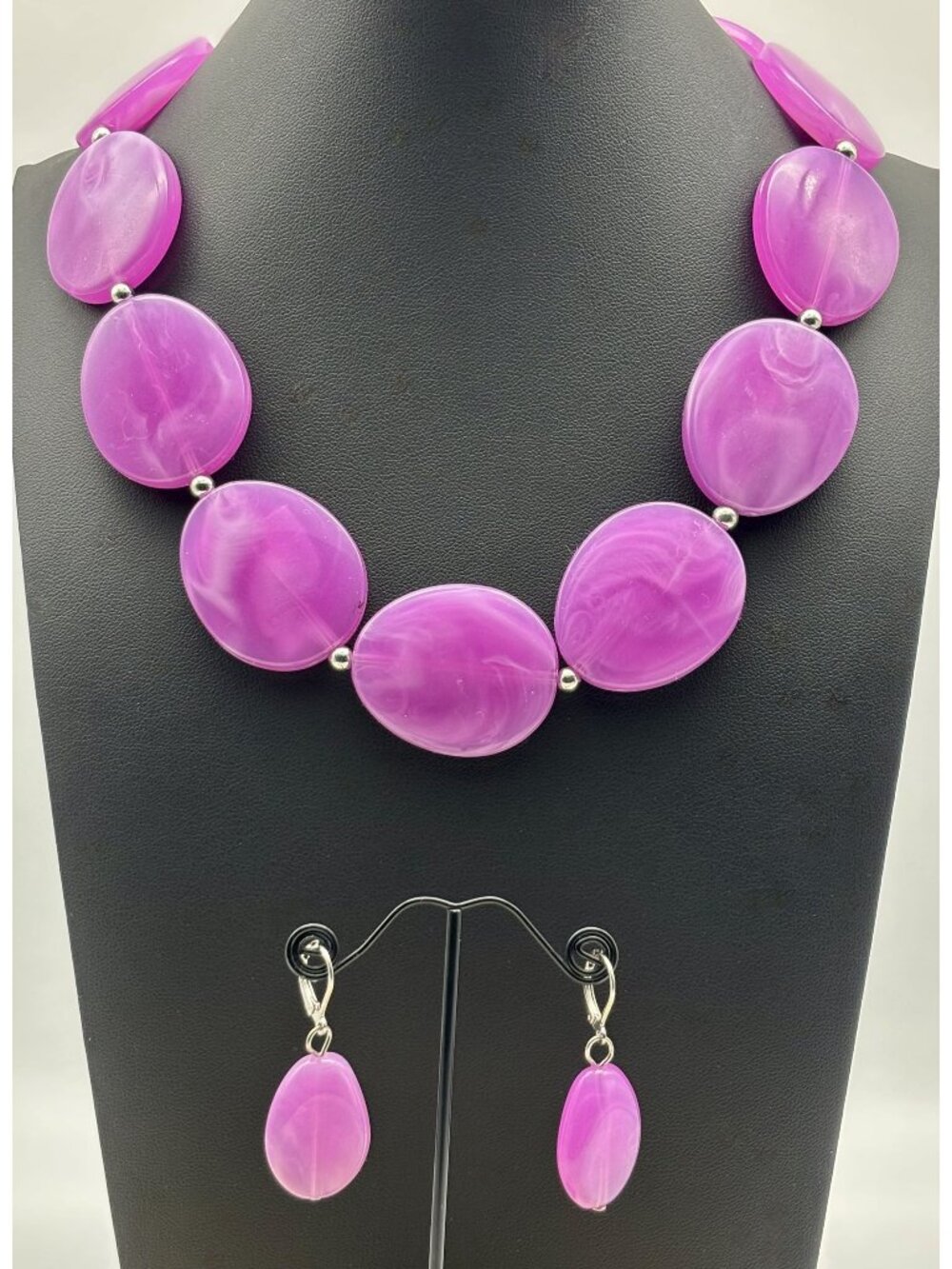 Garold C Miller Friends Collection Raspberry Pink Chunky Necklace & Earrings Set